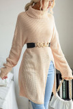 Split High Neck Solid Color Long Sleeve Sweater
