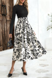 High Neck Printed Long Sleeved Dress