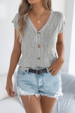 Solid Color V-neck Short Sleeved Knitted Sweater