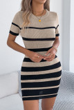Striped Short Sleeved Knitted Hip Hugging Dress