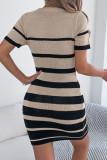 Striped Short Sleeved Knitted Hip Hugging Dress