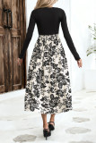 High Neck Printed Long Sleeved Dress
