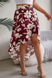Flower Print Ruffle Edge Irregular Skirt