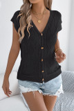 Solid Color V-neck Short Sleeved Knitted Sweater