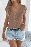 Solid Color V-neck Short Sleeved Knitted Sweater