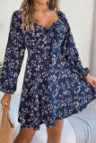 Square Collar Floral Print Long Sleeved Dress