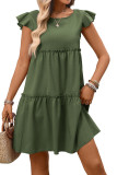 Bohemian Solid Color Ruffled Sleeve Dress