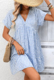 Checkered Print V-neck Short Sleeved Dress