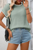 Round Neck Short Sleeved Crochet Sweater