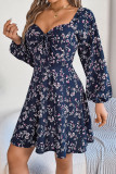 Square Collar Floral Print Long Sleeved Dress
