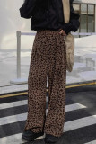 Velvet Leopard Print Elastic Waist Wide Leg Pants