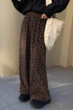 Velvet Leopard Print Elastic Waist Wide Leg Pants