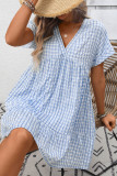 Checkered Print V-neck Short Sleeved Dress
