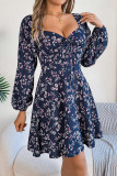 Square Collar Floral Print Long Sleeved Dress