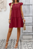 Bohemian Solid Color Ruffled Sleeve Dress