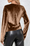 Sequined Velvet Solid Color Long Sleeved T-shirt