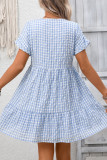 Checkered Print V-neck Short Sleeved Dress