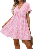 Checkered Print V-neck Short Sleeved Dress