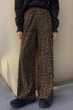 Velvet Leopard Print Elastic Waist Wide Leg Pants