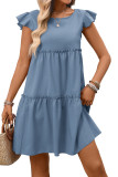 Bohemian Solid Color Ruffled Sleeve Dress