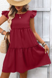 Bohemian Solid Color Ruffled Sleeve Dress