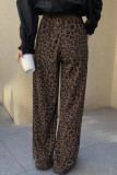 Velvet Leopard Print Elastic Waist Wide Leg Pants