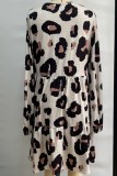 V Neck Long Sleeve Leopard Dress