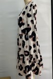 V Neck Long Sleeve Leopard Dress