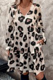 V Neck Long Sleeve Leopard Dress