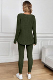 Ribbed Notched Neck Knit Long Sleeve Leggings Two Pieces Lounge Set