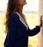 Ethnic style Lace Neck Shirt