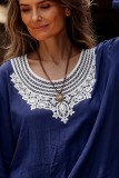 Ethnic style Lace Neck Shirt