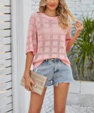 Round Neck Hollow out Short Sleeve T shirt