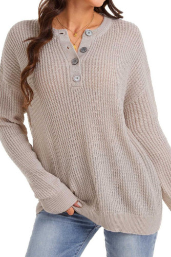 Button Round Neck Long Sleeved Shirt Loose Shirt