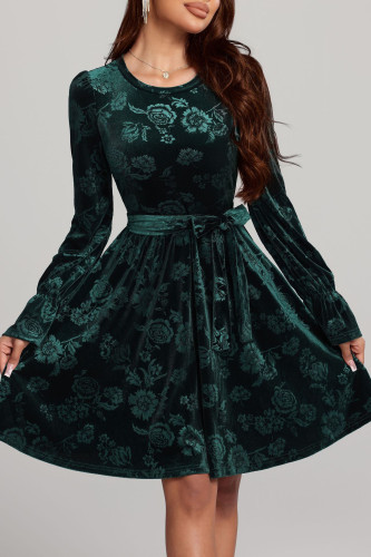 Long-sleeved Dress With Printed Gold Velvet