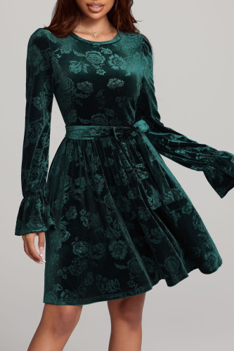 Long-sleeved Dress With Printed Gold Velvet