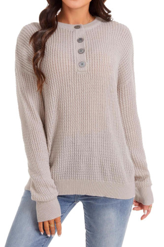Button Round Neck Long Sleeved Shirt Loose Shirt