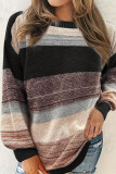 Large Size Striped Contrasting Long Sleeved Sweater