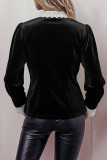 Lace Trim Long Sleeve Velvet Shirt