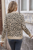 Leopard Print Lace Round Neck Long Sleeved Sweater