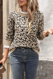 Leopard Print Lace Round Neck Long Sleeved Sweater
