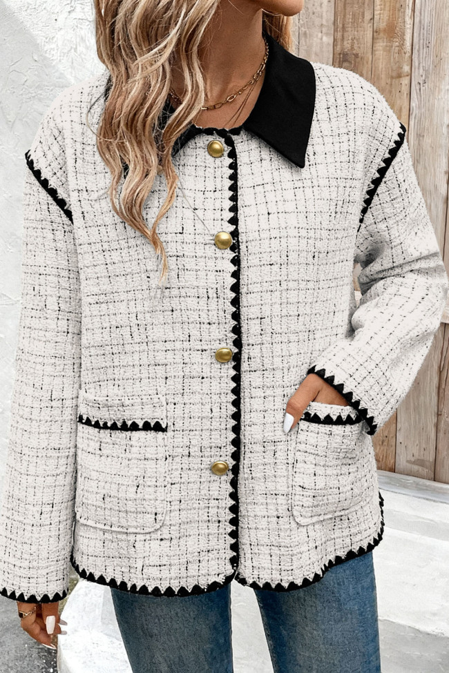 Plaid Printed Lapel Long Sleeved Jacket
