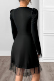 Square Neck Bubble Long Sleeved Mesh Dress