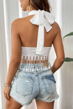 Solid Color Sleeveless Hollow Tassel Vest