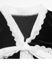 Lace Trim Long Sleeve Velvet Shirt