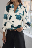 Leaf Print V-neck Long Sleeved Shirt