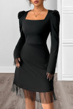 Square Neck Bubble Long Sleeved Mesh Dress