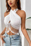 Solid Color Sleeveless Hollow Tassel Vest