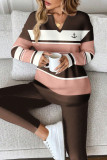 Striped Printed Long Sleeved Shirt Pants Two-piece Set