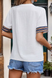 Color Stripe Printed Short Sleeved V-neck Shirt